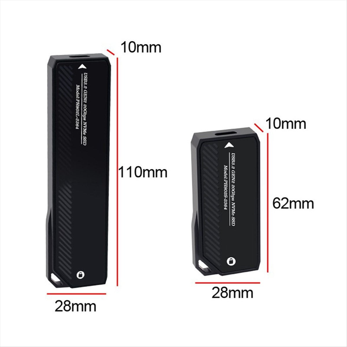 M.2 NVMe SSD Enclosure 20Gbps USB 3.0 Type C PCIe External Case USB3 M2 Storage Box Cover Solid State Hard Drive Disk,B,Black