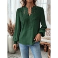 thumbnail image 4 of Womens V Neck Boho Long Sleeve Shirts Dot Chiffon Blouses Flowy Lace Crochet Clothing Casual Trendy Dark Green XXL, 4 of 7