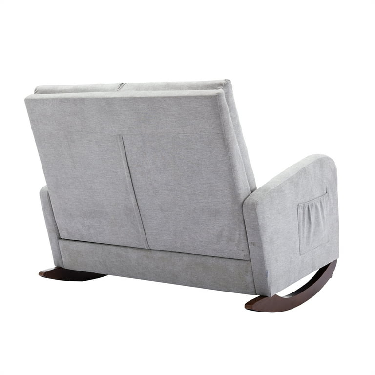 Oversized Glider Rocking Sofa Chair Linen Upholstered Loveseat Sofa with Wingback and Side Pocket Comfy Sleeper Recliner Armchair with Thick Seat