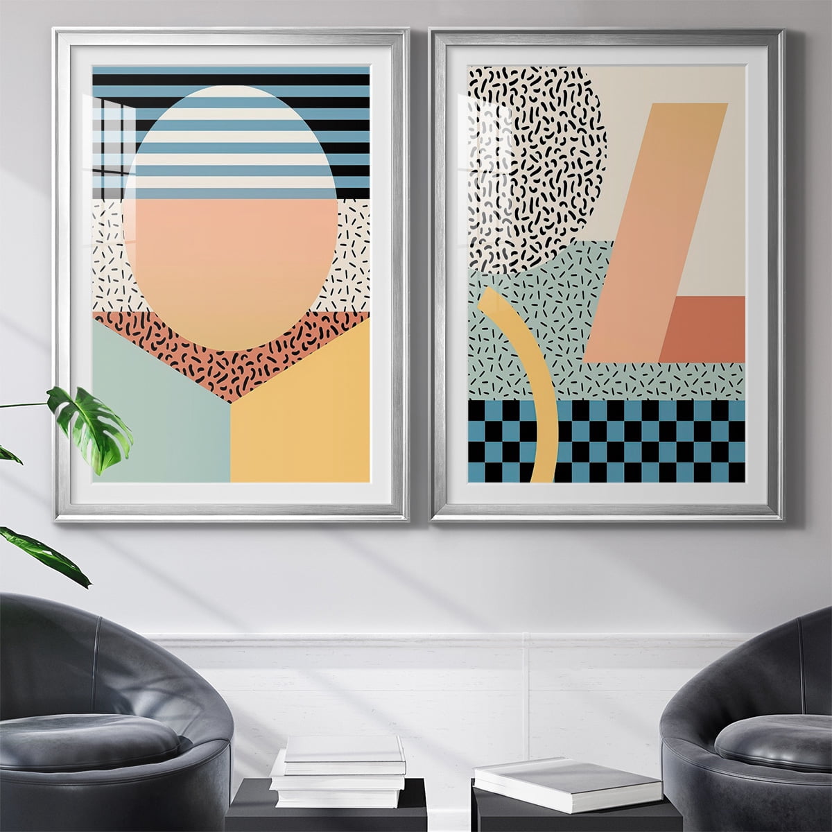 Wexford Home Modern Memphis III Premium Framed Print, 30.5" x 42.5" - Ready to Hang, Silver (Set of 2)