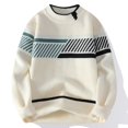 thumbnail image 2 of YUGYXL Men's Crewneck Sweaters Pullover Loose Long Sleeve Vintage Color Block Patchwork Knitted Casual Sweater Tops White XXXL, 2 of 9