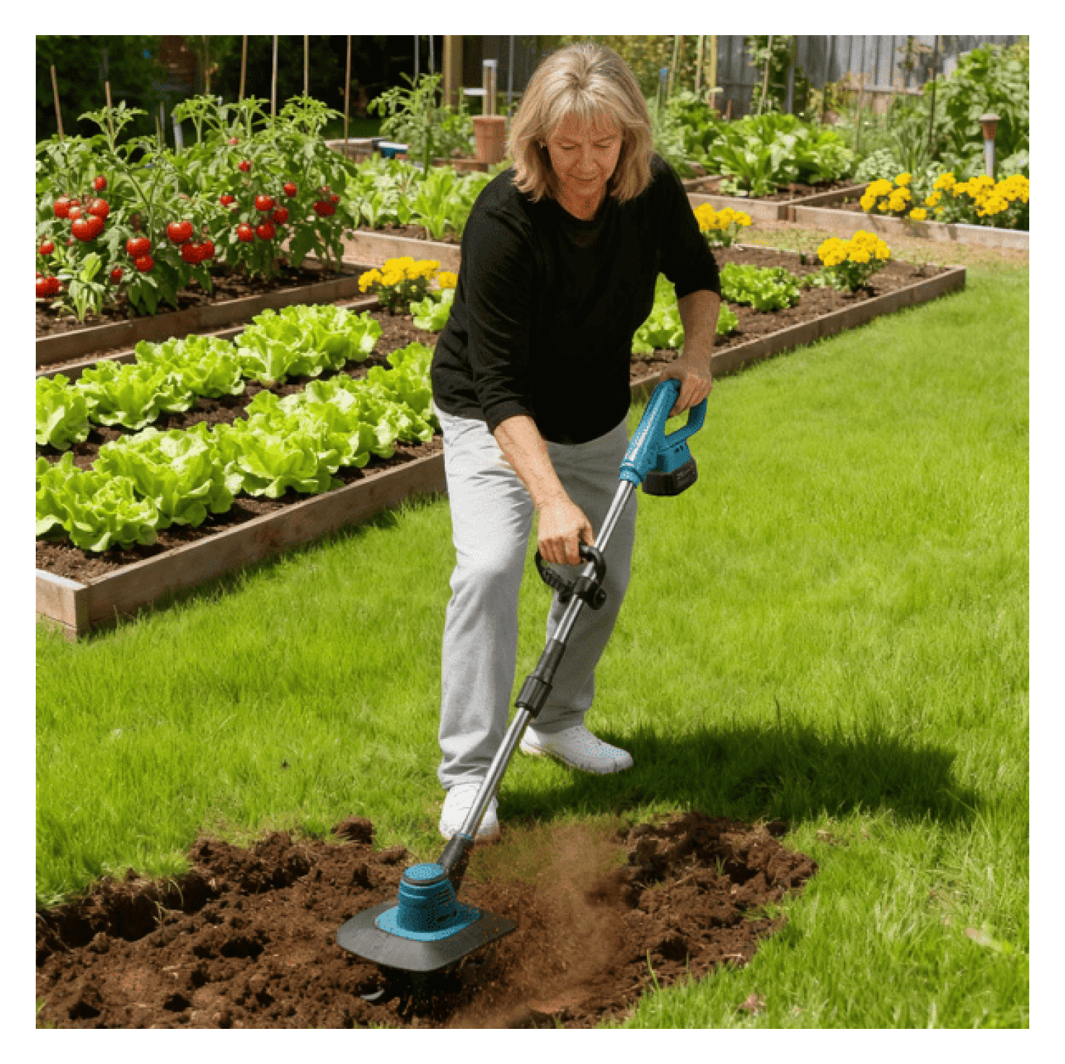 Cordless Tiller Cultivator 800W Electric Soil Tiller, 21V Battery Powered Garden Cultivator with 6.69" Depth & 8.66" Width for Yard Planting, Weed Removal