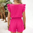 thumbnail image 3 of Aellinatey Womens 2 Piece Set Plain Square Neck Ruffle Sleeve Top Short Sets For Women, 3 of 9