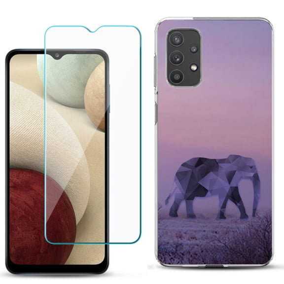 Slim-Fit TPU Phone Case compatible with Samsung Galaxy A32 5G, with Tempered Glass Screen Protector, by OneToughShield ® - Twilight Elephant