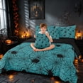 thumbnail image 3 of Homewish Spider Web King Bedding, Happy Halloween King Bed in a Bag, Teal Cyan, Black Reversible 7pcs, 3 of 7