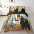thumbnail image 2 of Manfei 3D Rustic Horse Bedding Comforter Set 7pcs, Autumn Jungle Leaf Queen Bedding Sets, Western Farm Animal Reversible Queen Sheet Sets, Ultra Soft Bedroom Decor, 2 of 7