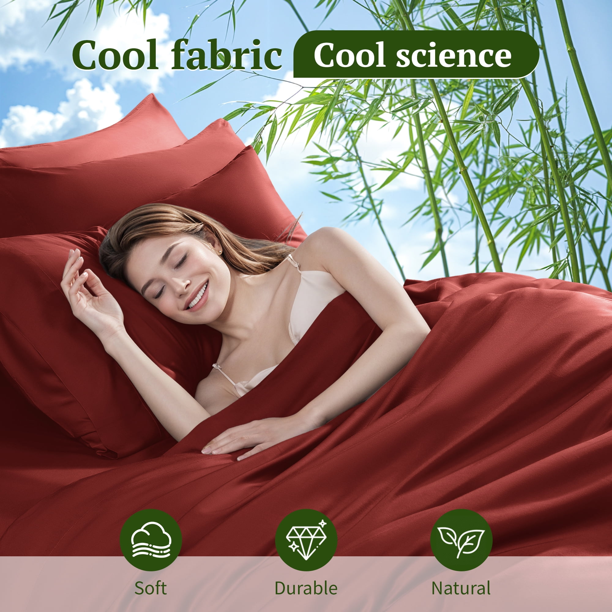 SONORO KATE 6 Pieces Bamboo Bed Sheets Set, Luxury Rayon Derived - Deep Pockets - Wrinkle Free - Extremely Soft, Queen, Burgundy