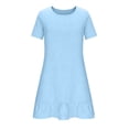 thumbnail image 6 of Maqroz Plus Size Dresses for Curvy Women Cotton Linen Crew Neck Short Sleeve Loose Fit Pleated Dress Oversized Cute Fashion Babydoll Casual Dress Summer Casual Vacation Beach Cover-Ups Light Blue L, 6 of 7
