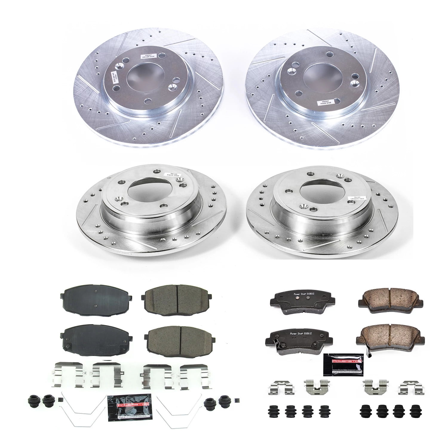 PowerStop Front and Rear Z23 Evolution Sport Carbon-Fiber Ceramic Brake Pad and Drilled & Slotted Rotor Kit Fits: KIA Select Models K8008
