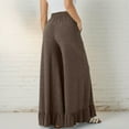 thumbnail image 4 of DPTALR Women's High Waisted Elastic Drawstring Wide Leg Palazzo Pants with Ruffle Hem and Pockets,Brown,Size S, 4 of 8