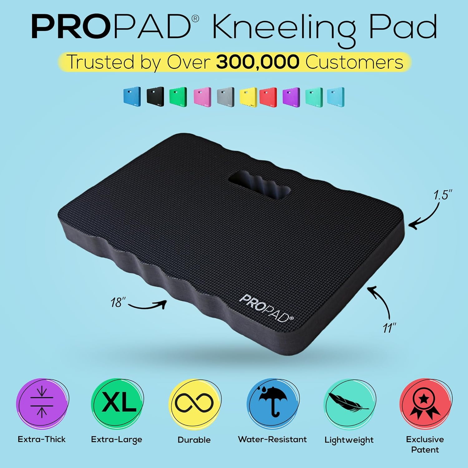 Thick Kneeling Pads, Garden Kneeler for Gardening, Bath Kneeler for Baby Bath, Kneeling Mat for Yoga, Knee Pad for Work, Floor Foam Pad, Extra Large (XL) 18 x 11 x 1.5 Inches, Black (Pack of 2)