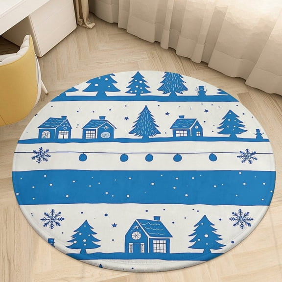 Christmas Pattern Snowflakes Christmas Trees Round Area Rugs for Bedroom Living Room, 3FT Soft Indoor Circle Carpets, Carpet Home Decor Floor Mat