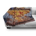 thumbnail image 3 of Carousel Soft Flannel Fleece Blanket, Photo of Vintage Ride on Fair with Horses at Twilight Fun Times Print, Cozy Plush for Indoor and Outdoor Use, 50" x 70", Marigold and Blue Grey, by Ambesonne, 3 of 6