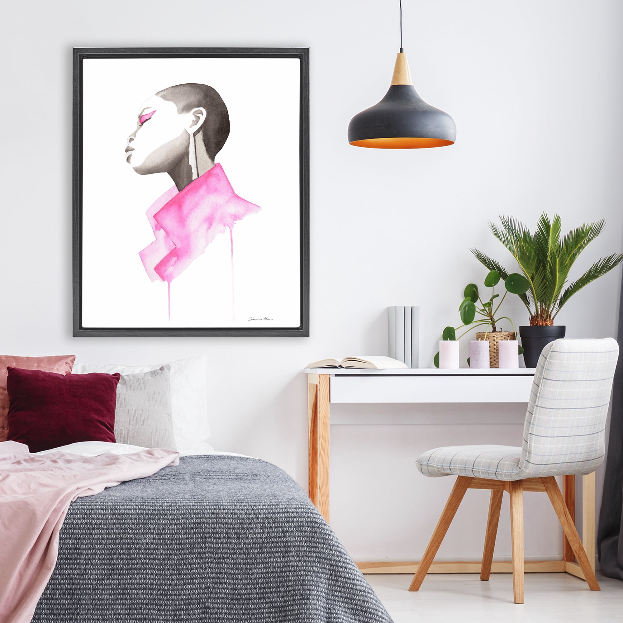 Stupell Industries Pink Jacket Elegance Portrait Black Framed Floater Canvas Wall Art, design by Simone Elum