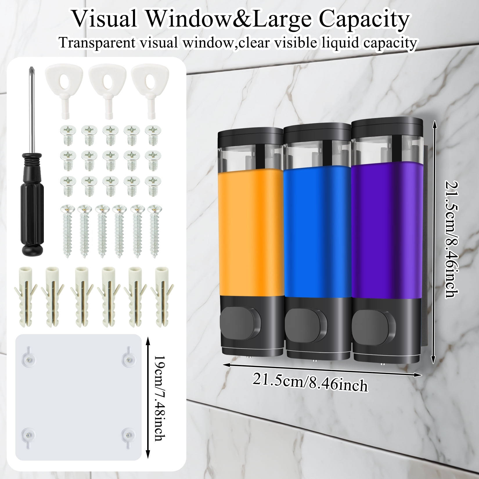Shampoo Dispenser for Shower, Shower Shampoo Dispenser 3 Chamber, Shower Soap Dispenser Wall Mounted, Suitable for Bathroom, Kitchen, Hotel(Black)