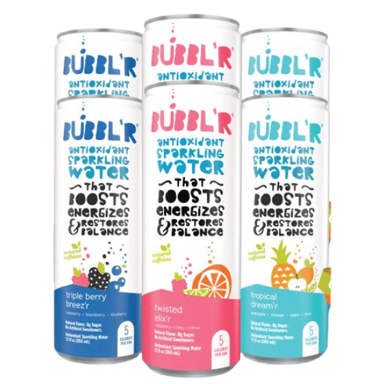 BUBBL'R Sparkling Water Variety Pack, 12 fl oz, Tropical Dream’r, Triple Berry Breez’r, Twisted Elix’r, Refreshing Flavored Sparkling Beverage, 6 Count