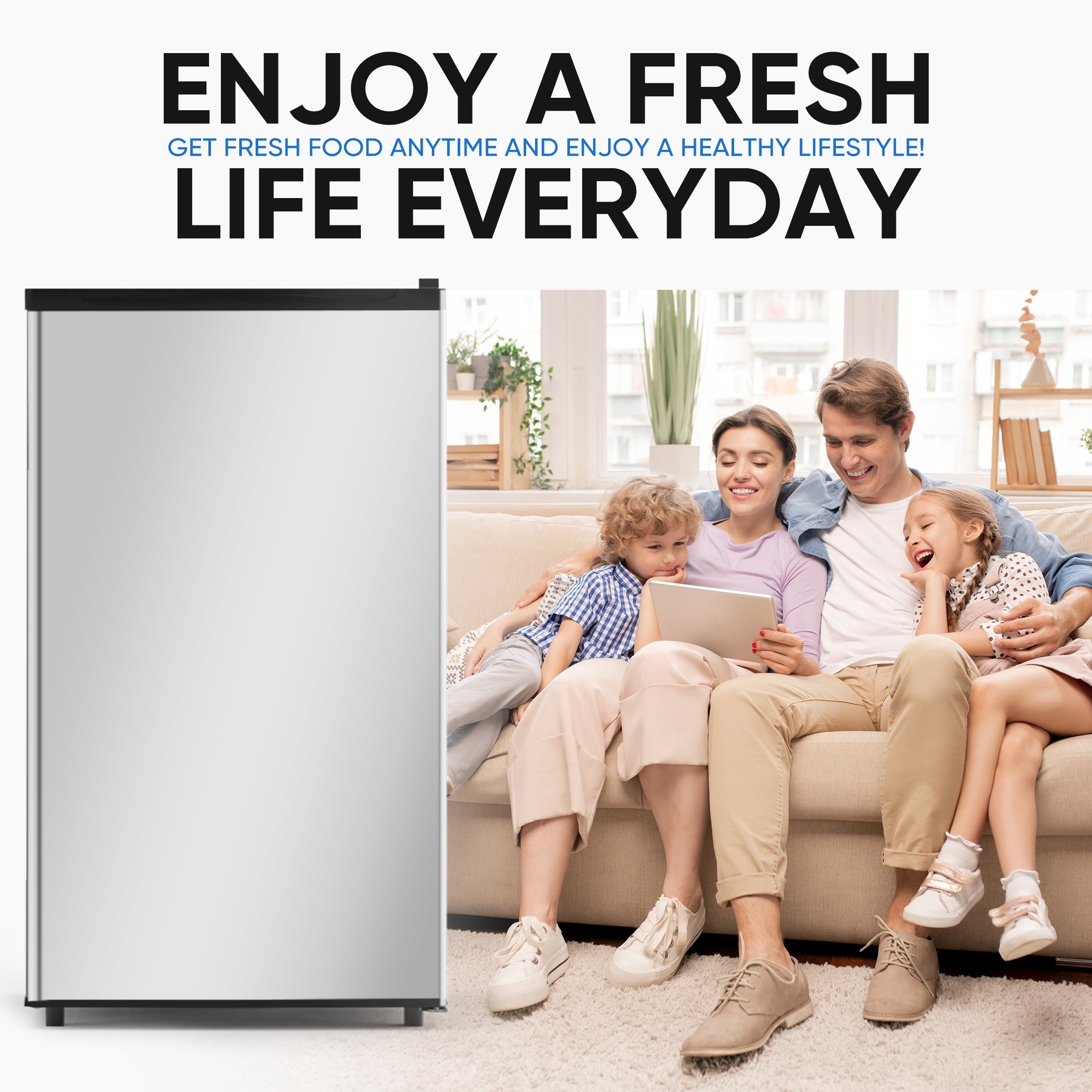 edx 3.2 cu. ft. Single Door Mini Refrigerator, 17.7" Width, with Separate Freezer, Silver