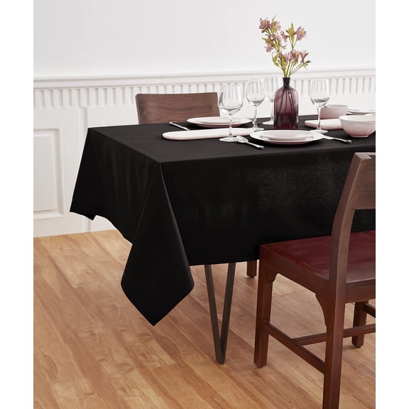 Solino Home Black Cloth Tablecloth 52 x 52 Inch - Dru Cotton Linen Square Table Throw - Machine Washable Tablecloth for Winter, Mothers Day