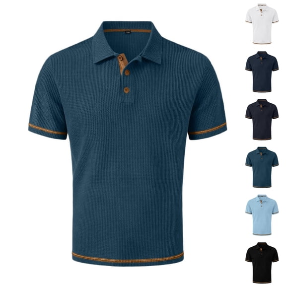 Qwertyu Breeze Polo Shirts for Men Beer Belly Wearbreeze Collared Textured Stretchy Quick Dry Casual Short Sleeve Golf Shirt Blue M