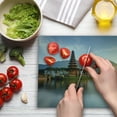 thumbnail image 3 of Balinese Cutting Board, Pura Ulun Danu Building Panorama Sunrise on Lake Bratan Bali Indonesia Waterscape, Decorative Tempered Glass Cutting and Serving Board, Large Size, Beige Brown, by Ambesonne, 3 of 5