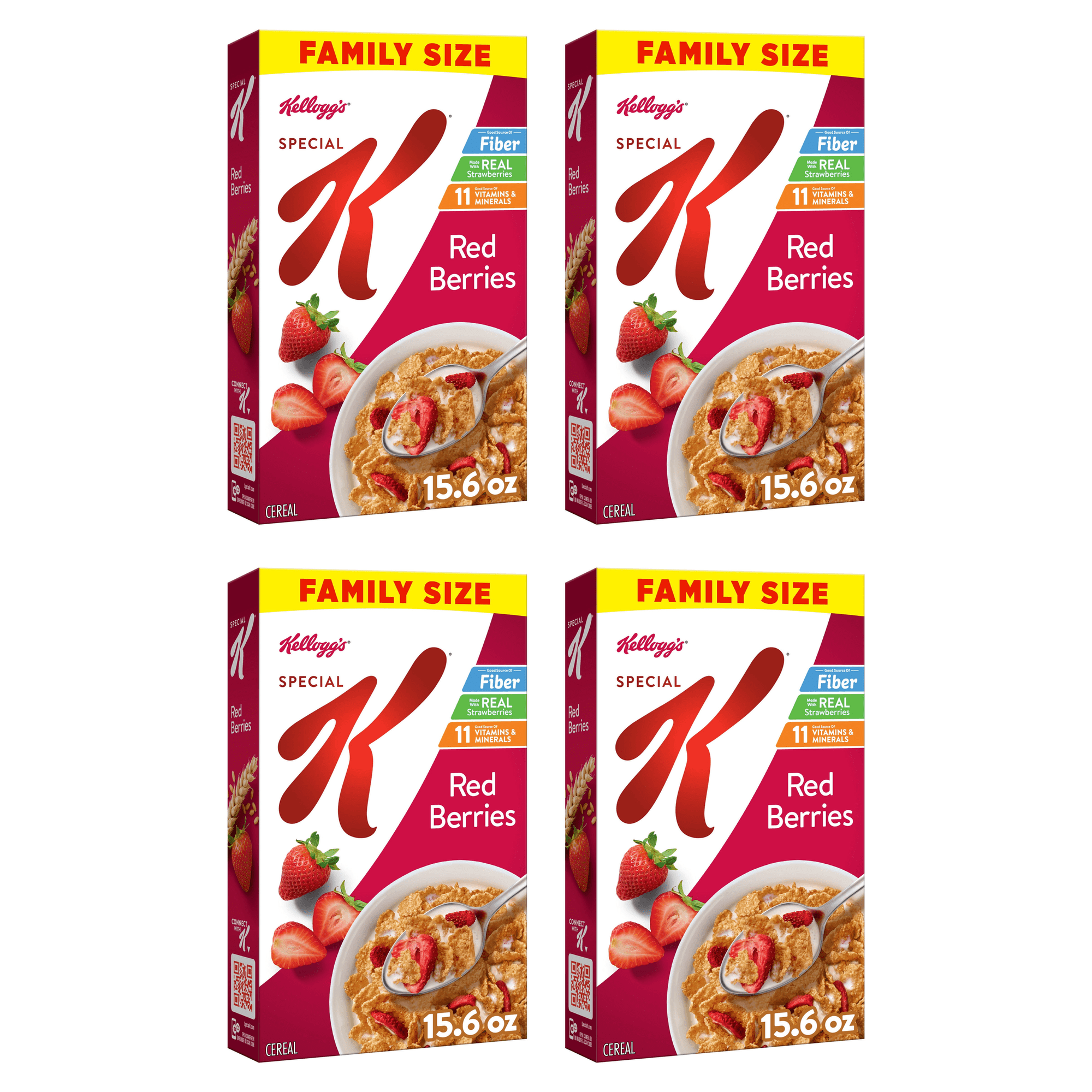 Kellogg's Special K Breakfast Cereal, Fiber Cereal, Family Breakfast, Family Size, Red Berries, 15.6oz (Pack 4)