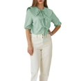 thumbnail image 2 of Tie Front Tops Womens Y2k Leopard Print Peplum Babydoll /4 Length Puff Sleeve Cute Going Out Green S, 2 of 8