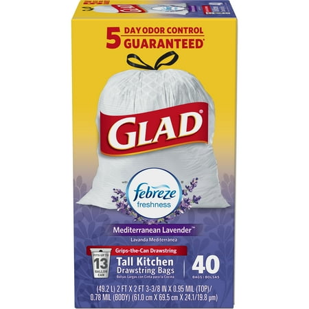 Glad Odorshield Tall Kitchen Drawstring Trash Bags Febreze Glad Odorshield Tall Kitchen Drawstring Trash Bags Febreze Mediterranean Lavender 13 Gallon 40