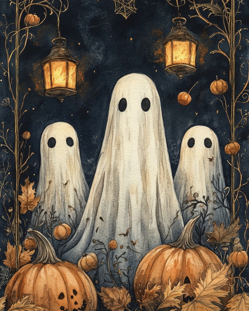 Cute Ghost Paint By Numbers Kit For Adults - Halloween Pumpkin Canvas DIY Painting 16x20 Inch