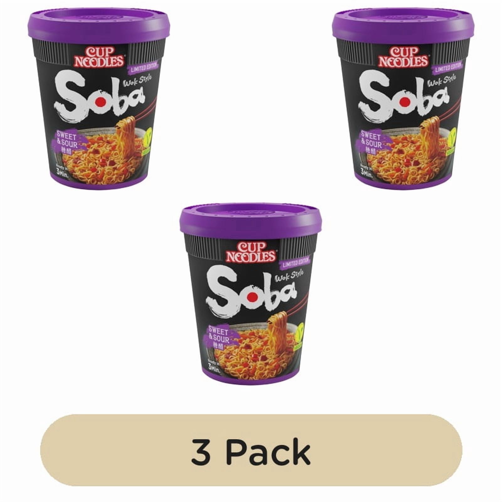 Nissin Soba Sweet & Sour Instant Wok Style Noodles Pot 90g, British Import (Pack of 3)