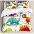 thumbnail image 3 of Dinosaur Duvet Cover Set Twin Size, Colorful Funny Different Dino Themed Friendly Wildlife Extinct Animals Ice Age, Decorative 2 Piece Bedding Set with 1 Pillow Sham, Multicolor, by Ambesonne, 3 of 3