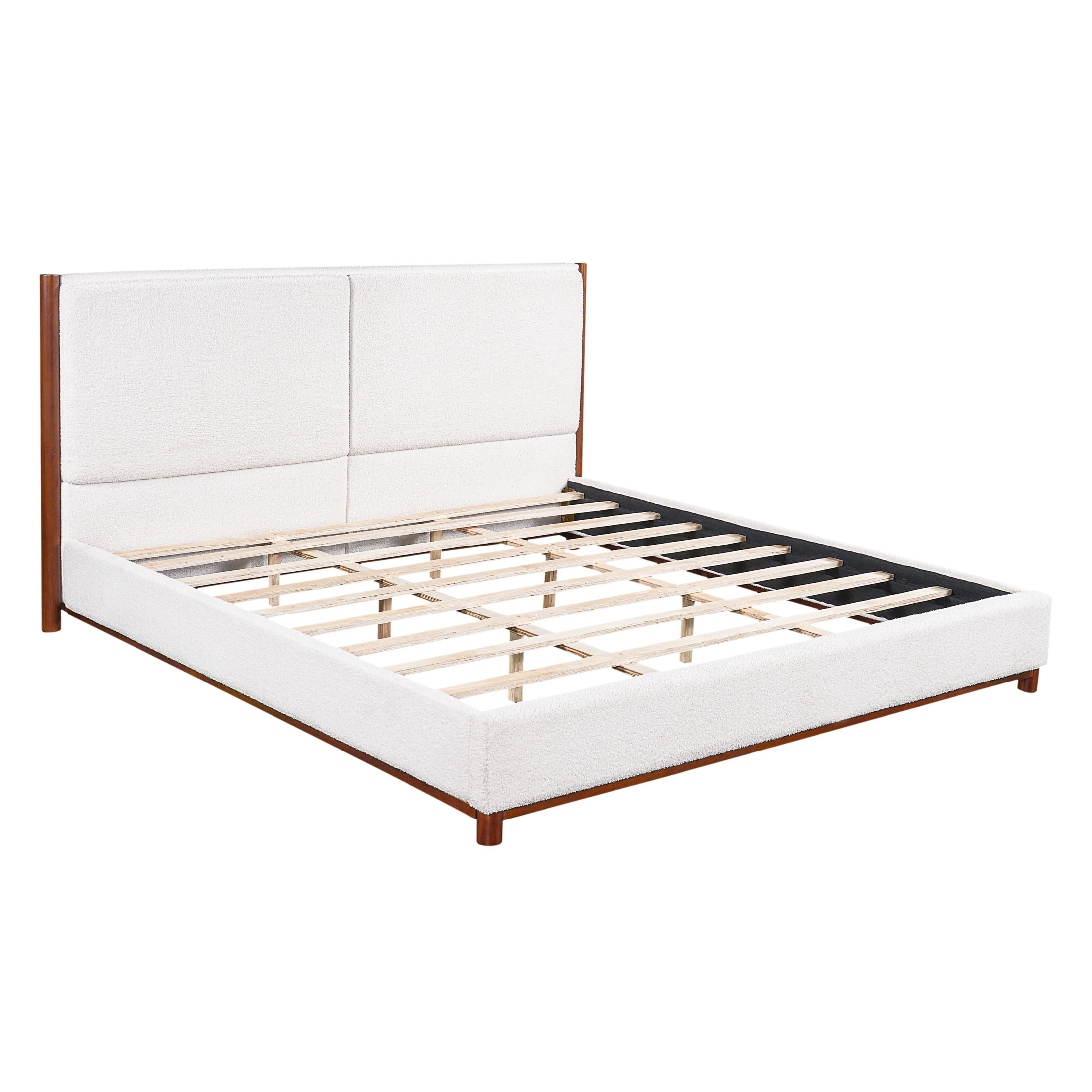 Christopher Knight Home Modern King Upholstered Platform Bed Frame with Headboard, Walnut+White