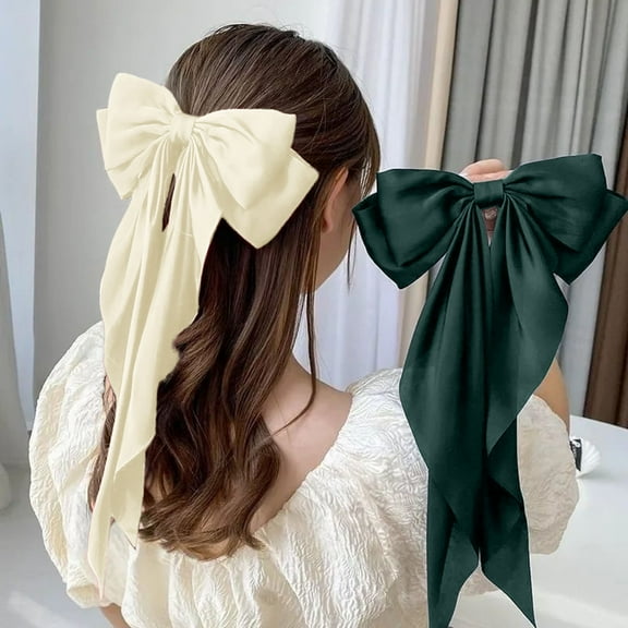 Bow Hair Clips for Girls Large Bowknot Hair Clip Silky Satin Long Ribbon Bows Hair Barrettes (BG1 One Size)