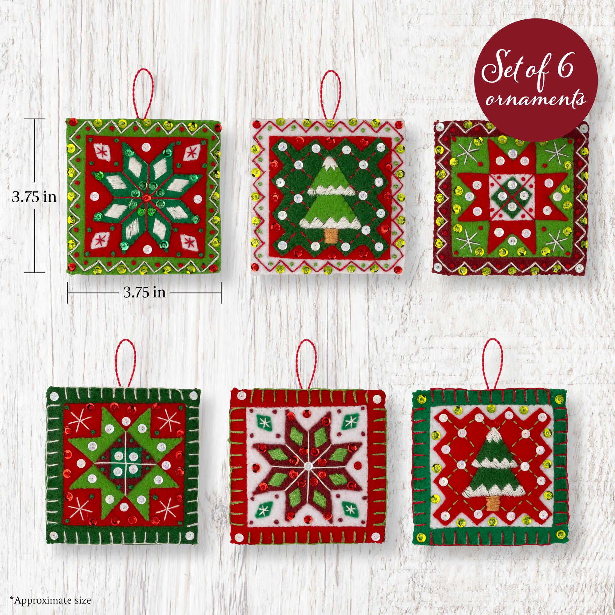 Bucilla Holiday Quilt Squares 6 Count Felt Applique Ornament Kit