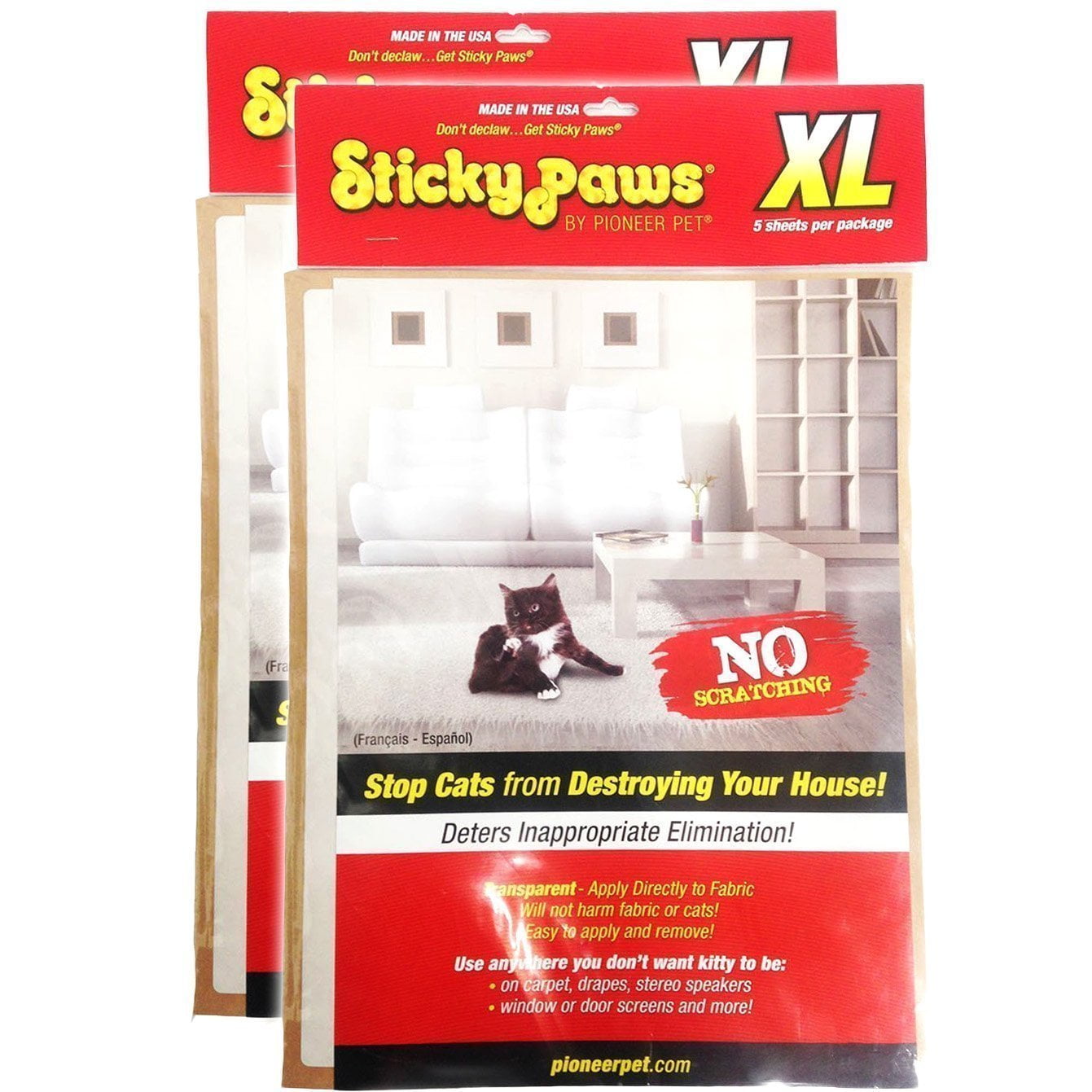 Pioneer Pet Sticky Paws Transparent Medical-Grade Cat Scratching Pad Set, 10 Count (2 Pack)