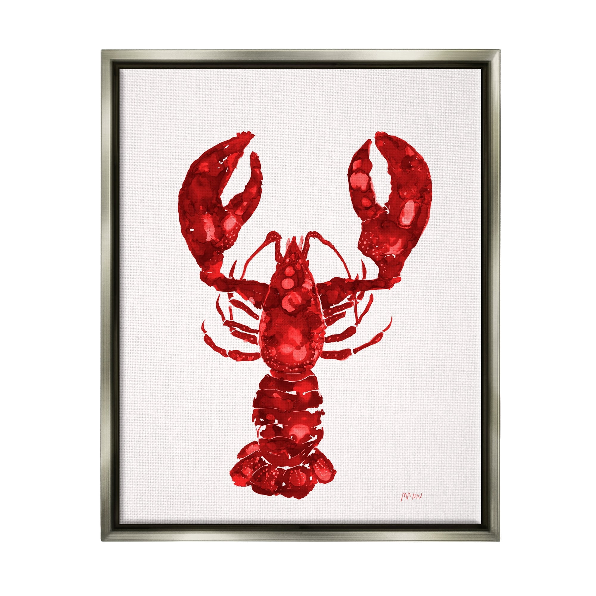 Stupell Industries Red Lobster Marine Paint Speckled Watercolor Painting Luster Gray Floating Framed Canvas Print Wall Art, Design by Patti Mann