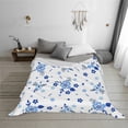 thumbnail image 2 of YFYANG Lightweight Warm Flannel Blanket, Small Blue Flower Pattern Throw Blanket for Bed, Sofa, Travel, Camping, 50"x40", 2 of 7