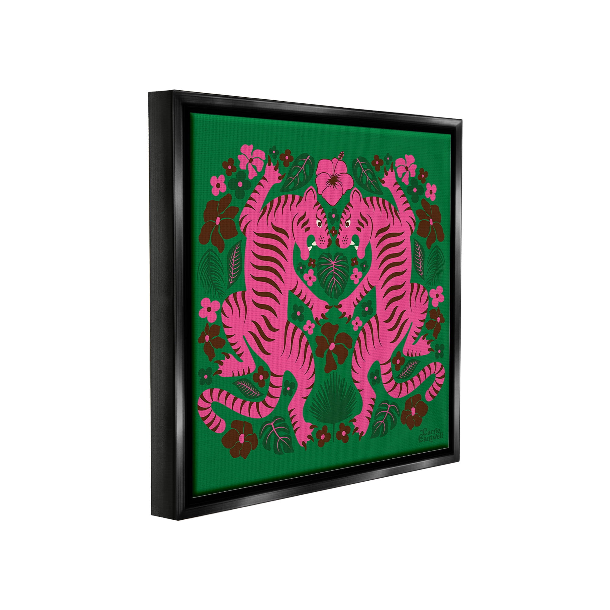 Stupell Industries Tropical Tigers Pattern Animals & Insects Painting Black Floater Framed Canvas Art Print Wall Art, 18 x 18