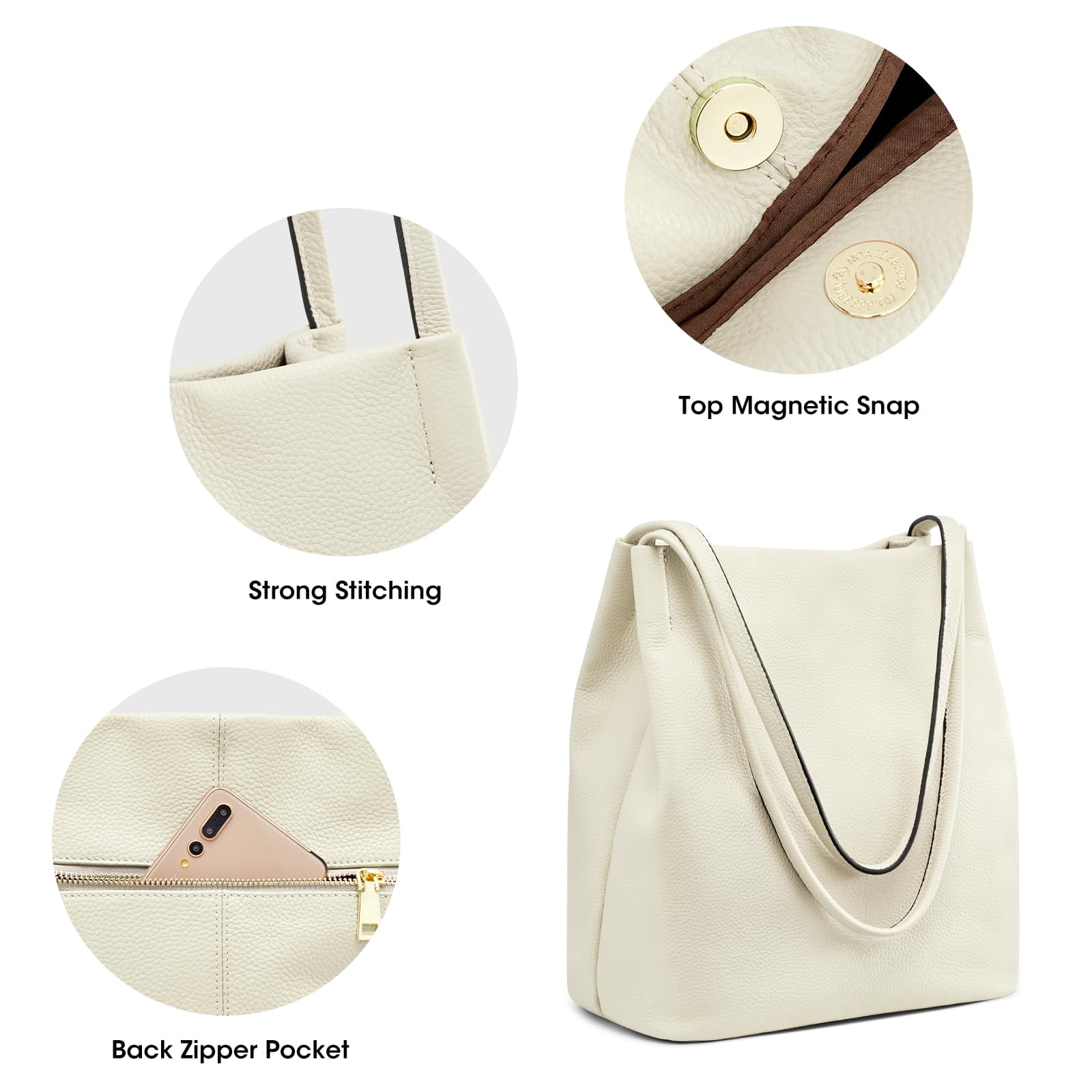 Kattee Women Soft Genuine Leather Totes Shoulder Bag Purses and Handbags with Top Magnetic Snap Closure