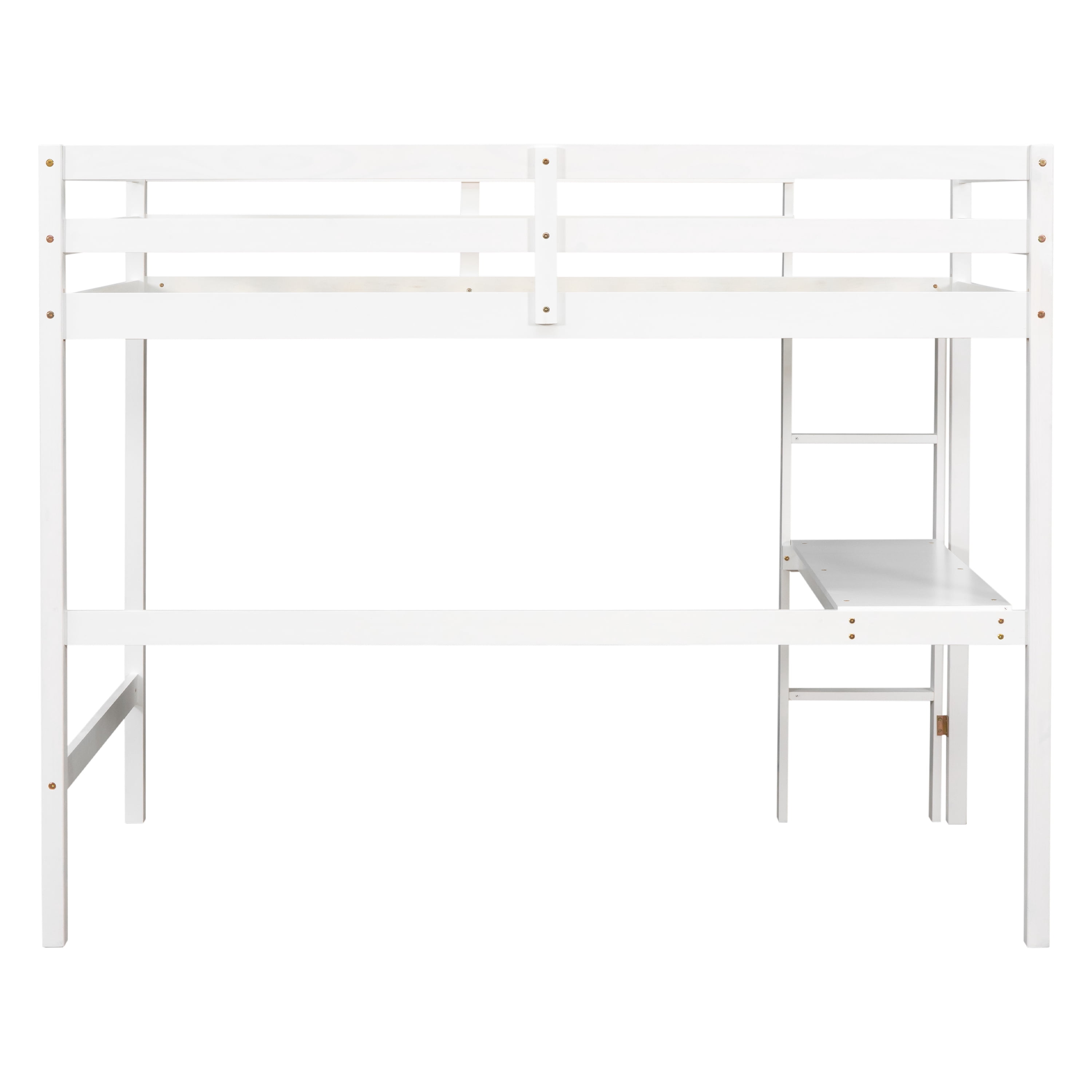 Aukfa Kids Twin Loft Bed Wood Frame with Desk Pine and Heavy Duty White