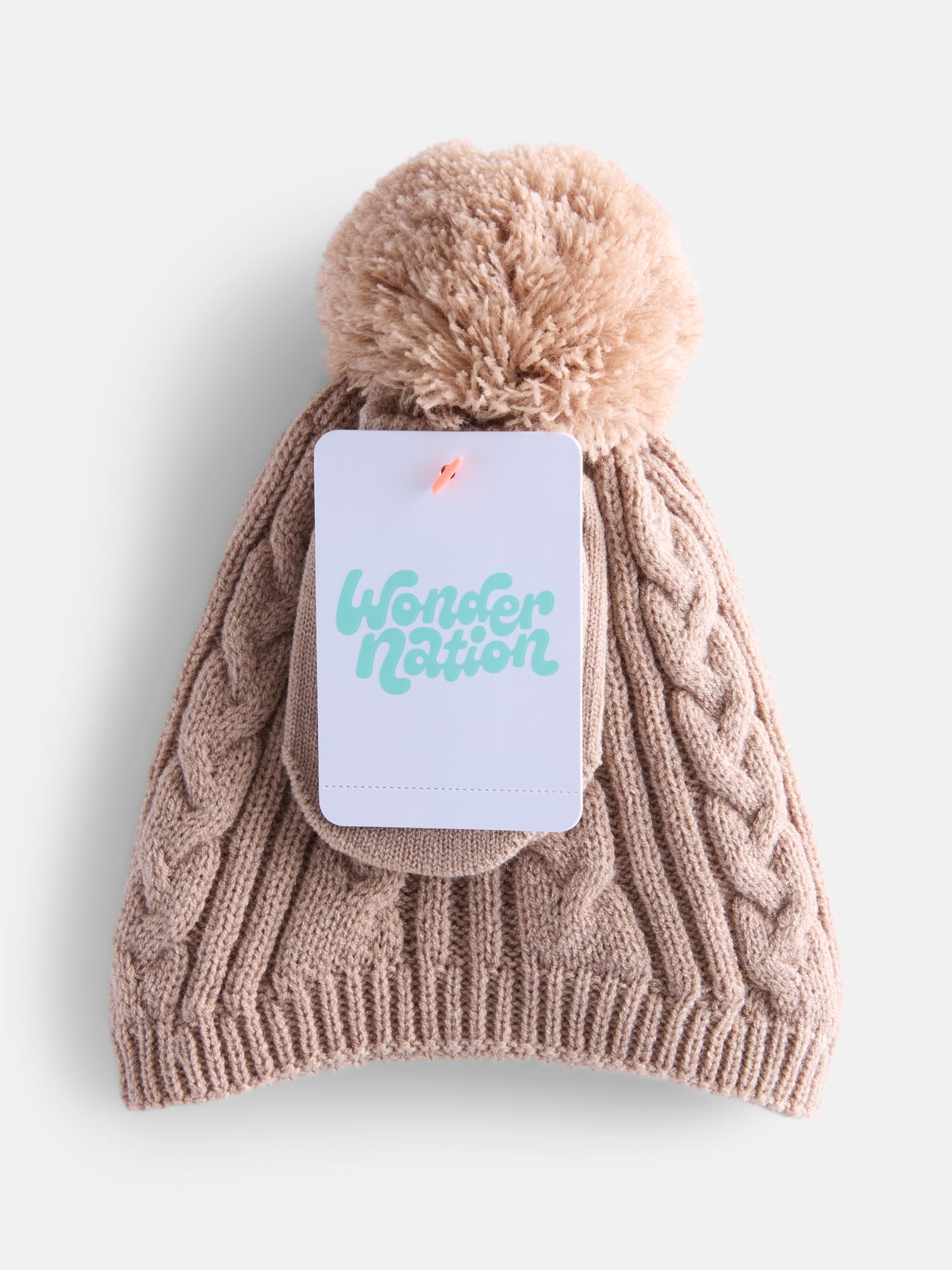 Wonder Nation Baby Boys or Girls Pom Pom Beanie and Mittens Set, 2 Piece, One Size