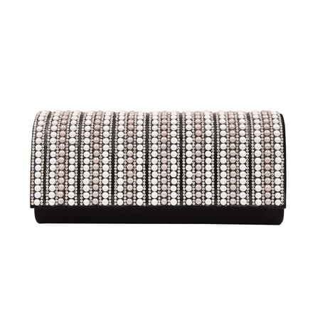 - Rhinestones & Pearl Beads Front Glitter Shine Clutch Evening Bag
