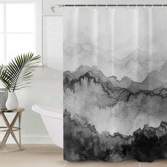 Shower Curtain for Bathroom Watercolor Retro Grey PeakWaterproof Bath Curtains Shower Curtains with Hooks,Classic Mountain ArtBathroom Curtain Privacy Drapes for Bathtubs Toilet 36x72in