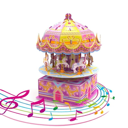 Birthday Jigsaw - 3D Puzzles for Kids, 29 PCs DIY 8-Horse Carousel Music Box Kids Puzzles, Stem Jigsaw Puzzles, Birthday Gift for Girls, Kids Prizes