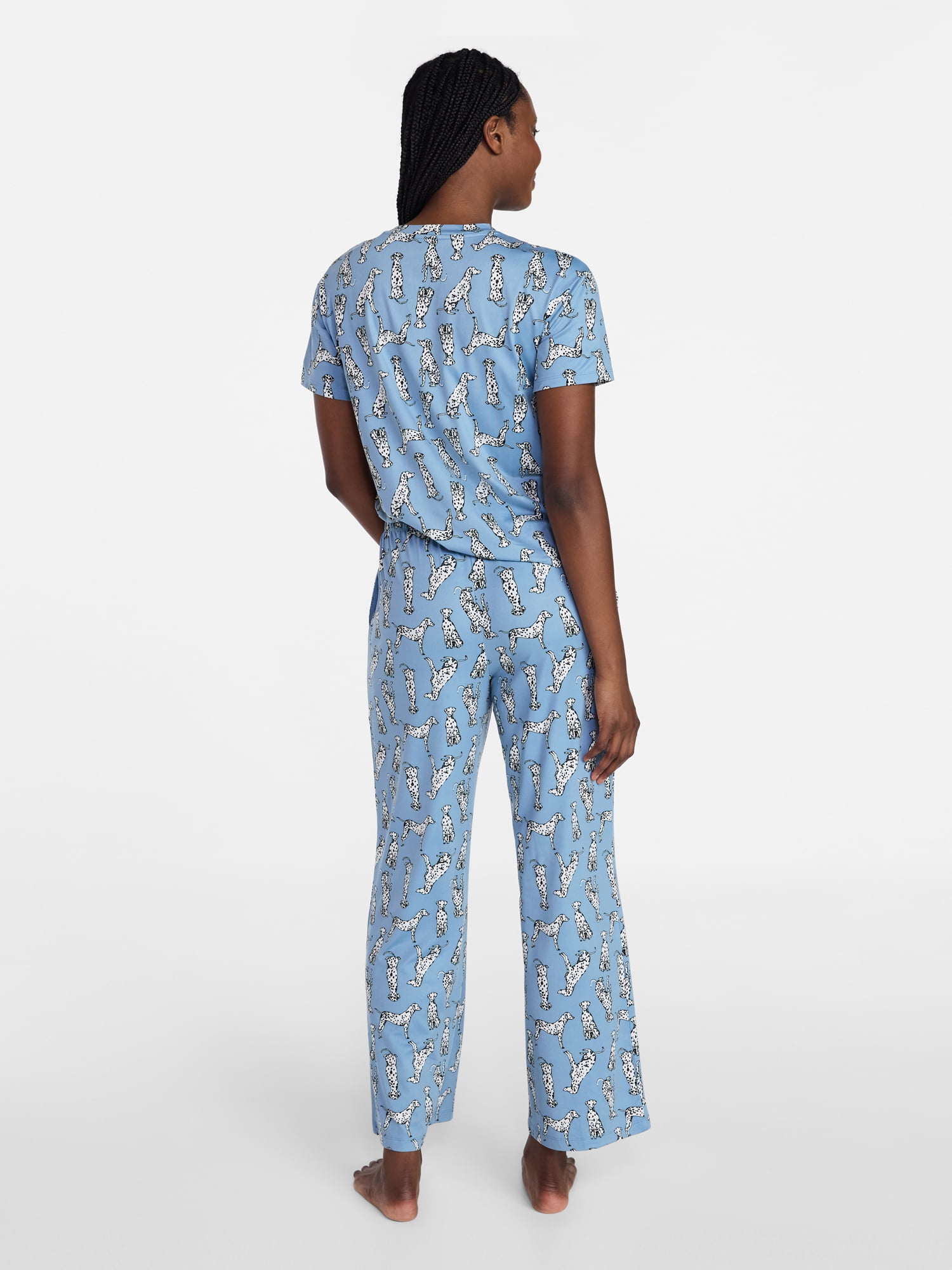 Joyspun Women's Dreamy Soft Collection Short Sleeve Sleep Top and Open Leg Pants Pajama Set, 2-Piece, Sizes XS-3X