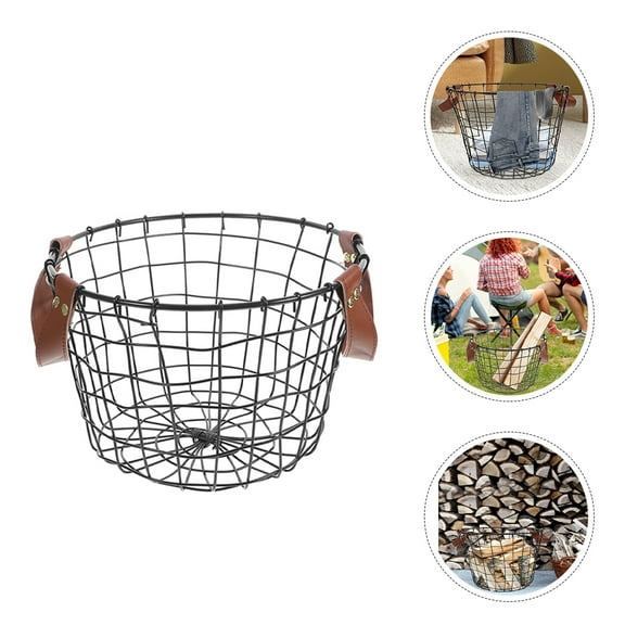 MLINS Firewood Storage Basket Firewood Log Holder Metal Wire Mesh Fireplace Storage Basket With Handle Rustic Farmhouse Clothes Hamper Camping Supplies S