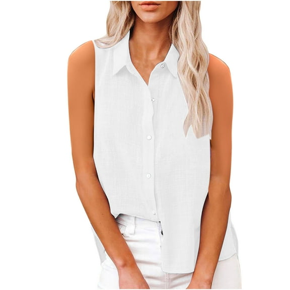 Loose Tank Tops For Women Sevevn Women's Summer Fashionable Turn-Down Solid Colour Sleeveless Casual Tank Top