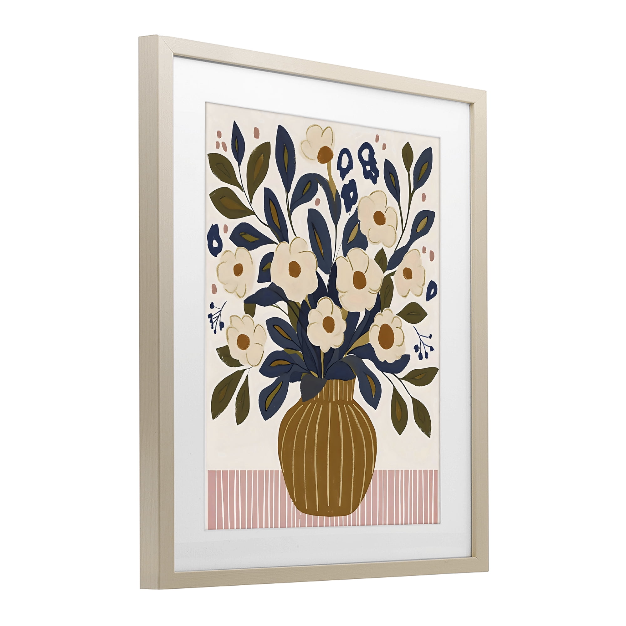 Stupell Industries Boho Floral Vase with Stripes Birch Framed Print Under Glass, design by Creative Studio