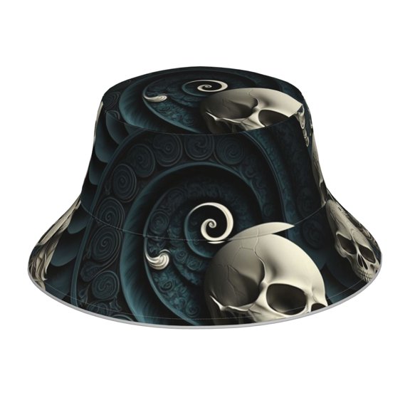 Reflective Bucket Hat Breathable Sun Hats Outdoor Summer Cap , Spiral Skull And Bones