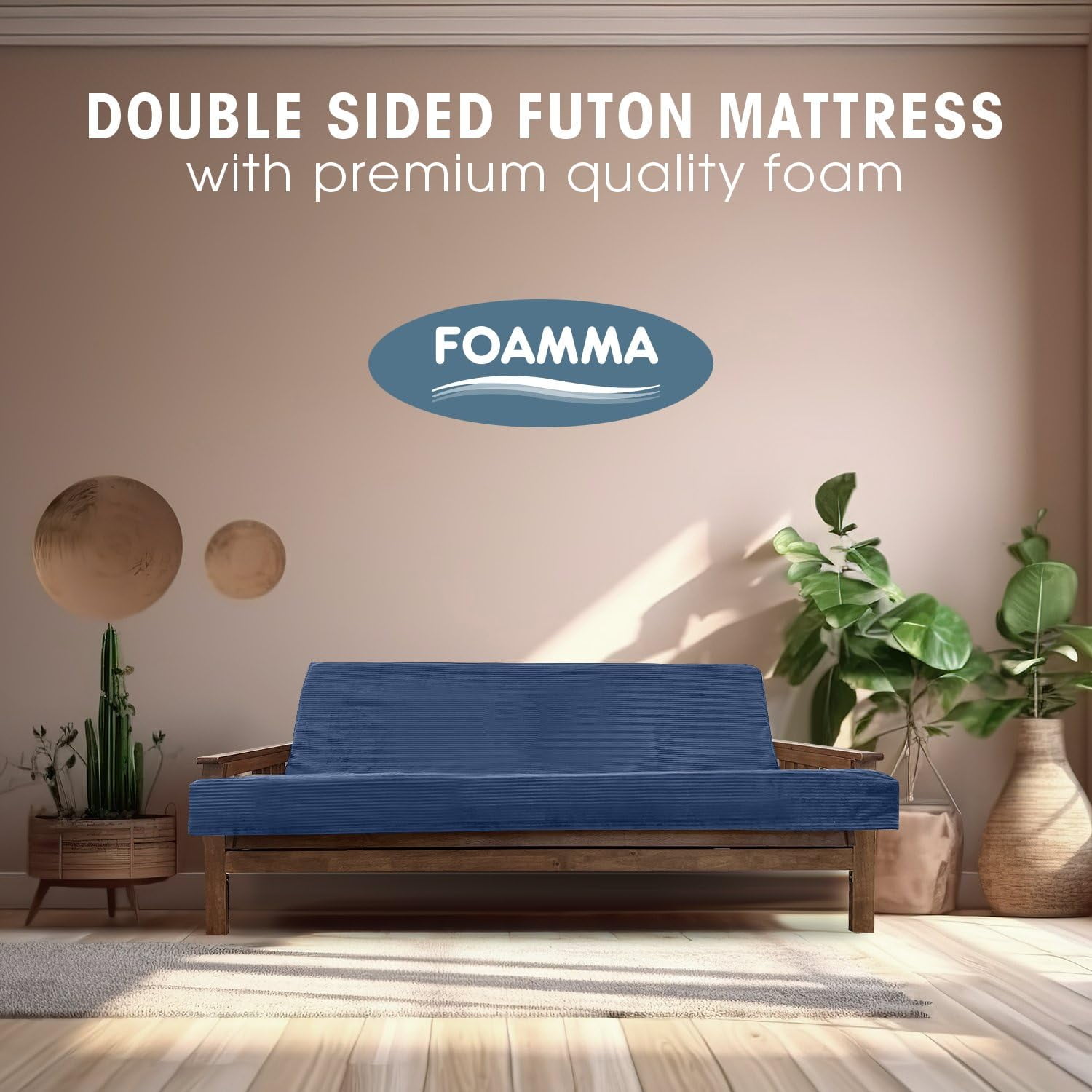 Foamma Memory Foam Futon Mattress, Double-Sided Foldout Couch Futon Mattress - Full Size (Navy) - Thick Corded, Heavy Duty, Comfortable Sofa Bed for All