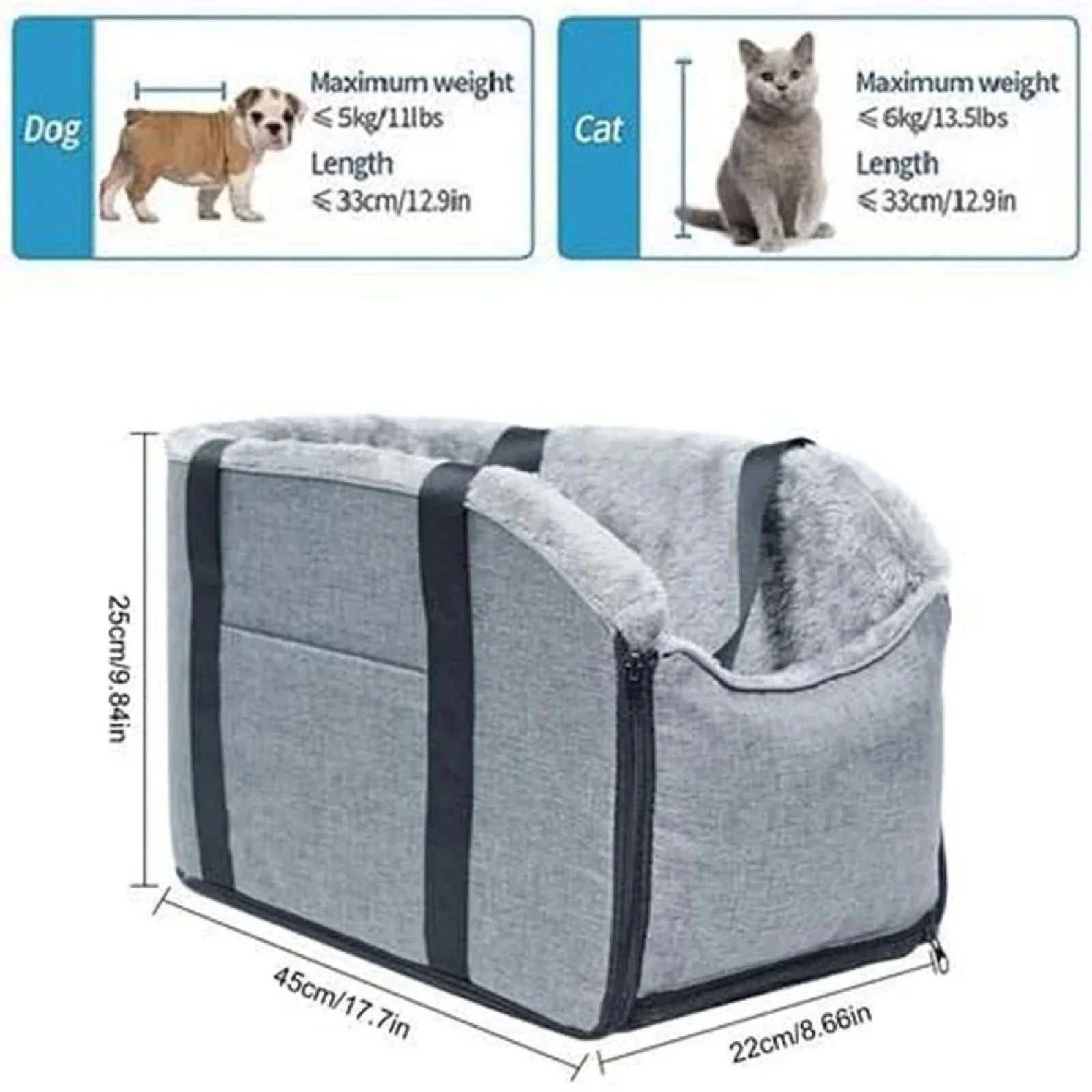 Eurhowing Portable Dog Car Seat, Center Console Pet Booster Seat for Small Dogs Up to 15lbs, Puppy Travel Carrier with Safety Belt & Cushion